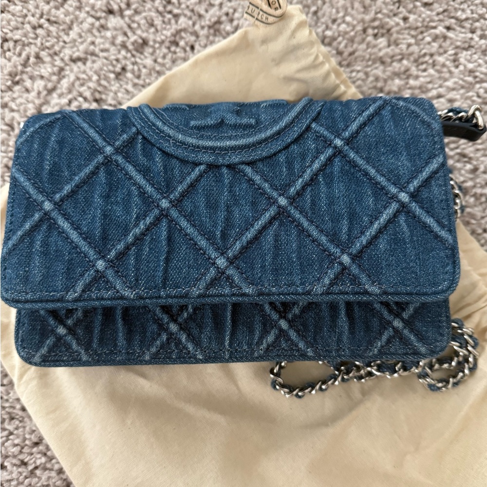 Tory Burch Blue Quilted Clutch